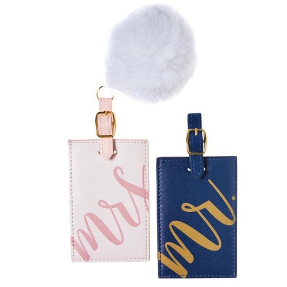 Mr. Mrs. Blue Pink Wedding Couples Travel Luggage Tags